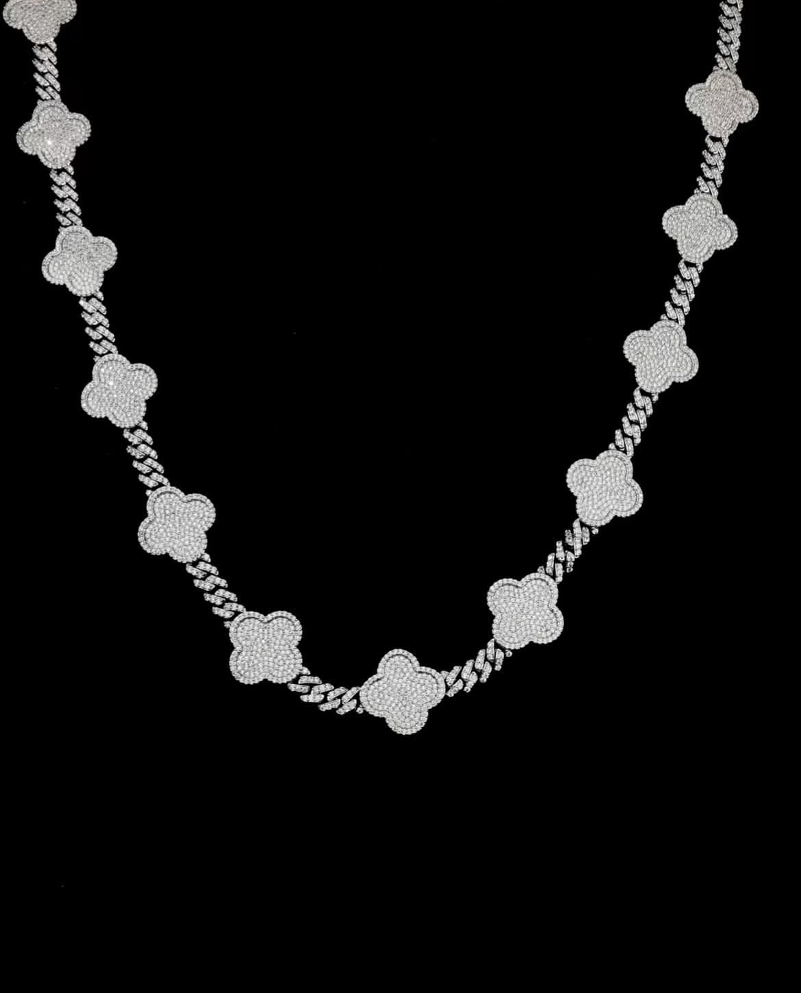 Moissanite Clover Cuban Chain - 925 Silver