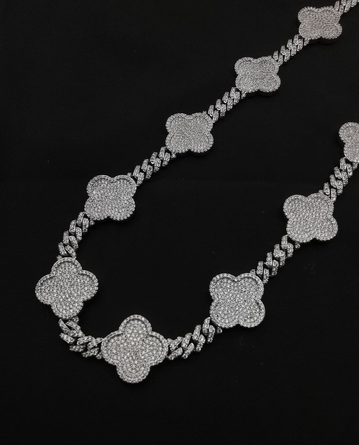 Moissanite Clover Cuban Chain - 925 Silver