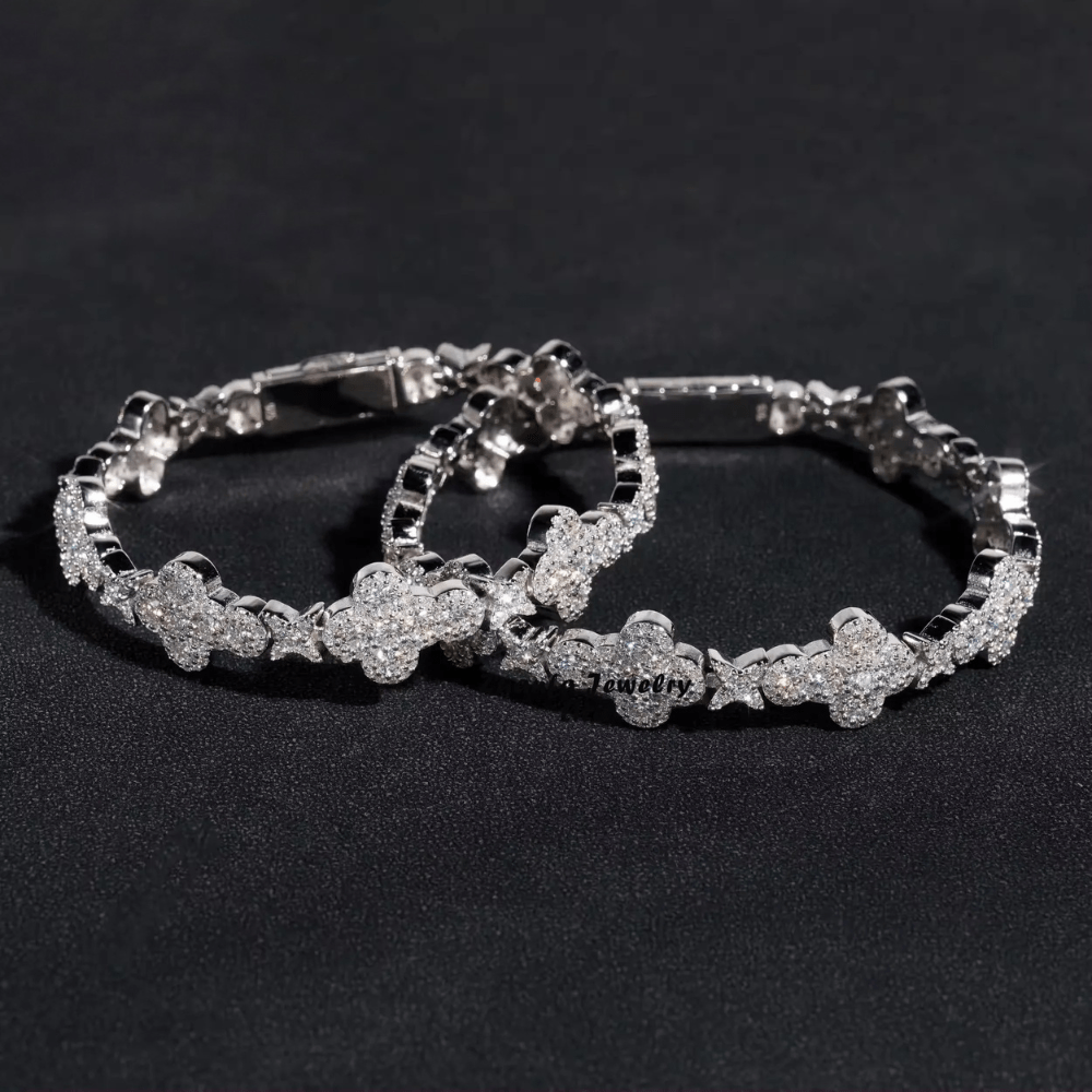 Moissanite Cross Cuban Link Bracelet - 925 Silver