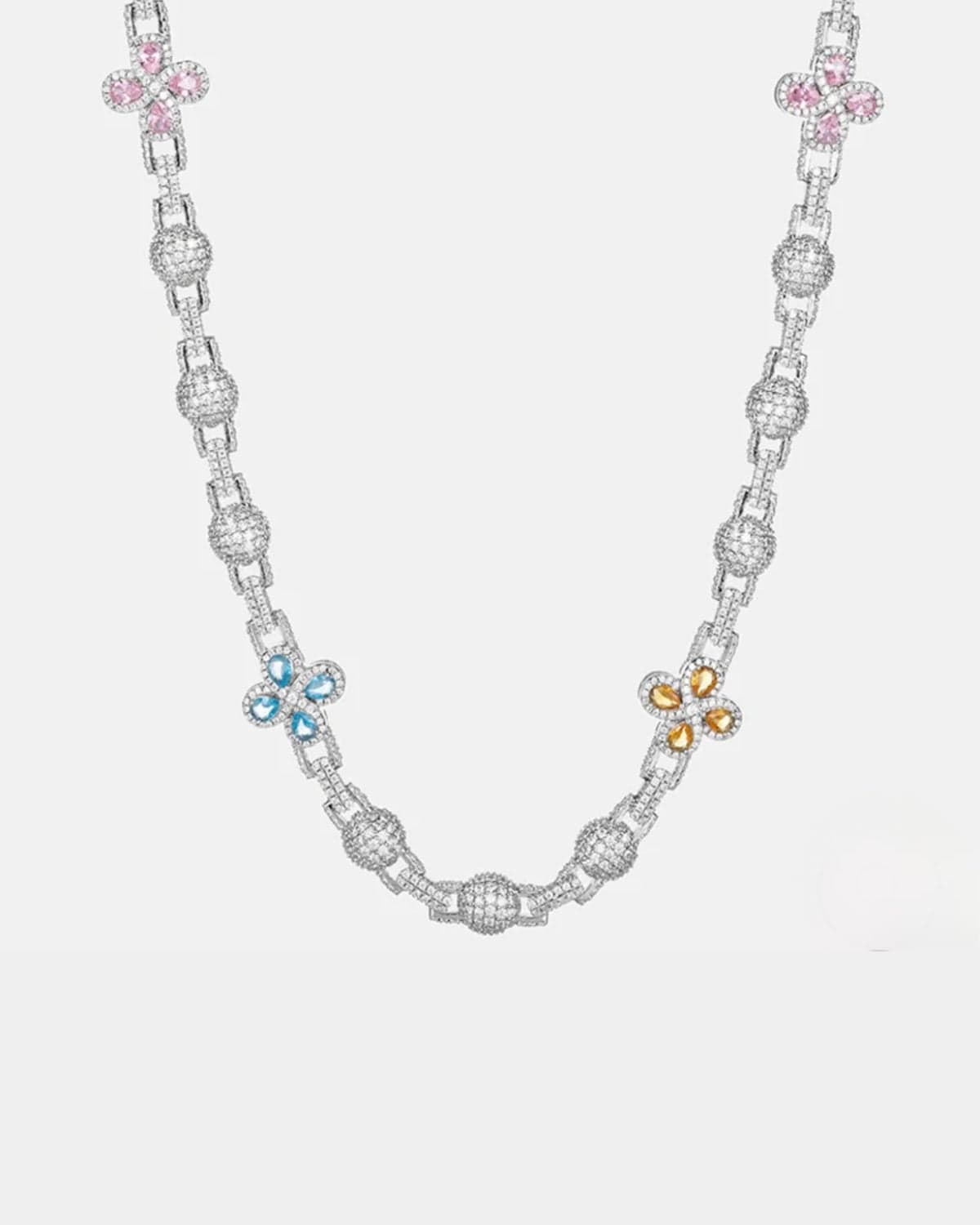 Moissanite Multi Color Clover Link Chain - 925 Silver