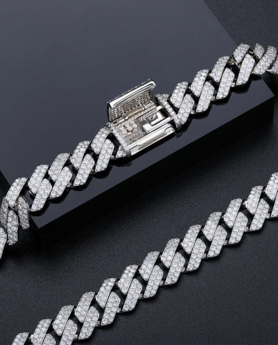 Moissanite Straight Edge Cuban Link Chain - 925 Silver