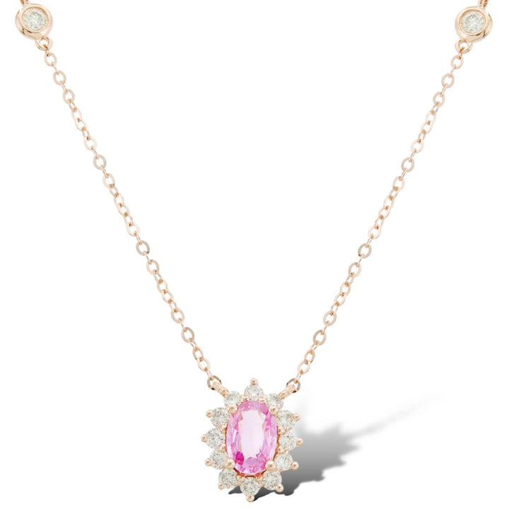 Peora 14K Yellow Gold Pendant With Created Pink Sapphire & Diamond | Oval 10x8mm, 3.75 Carats Total | Includes 18" Sterling Silver Chain - View #7