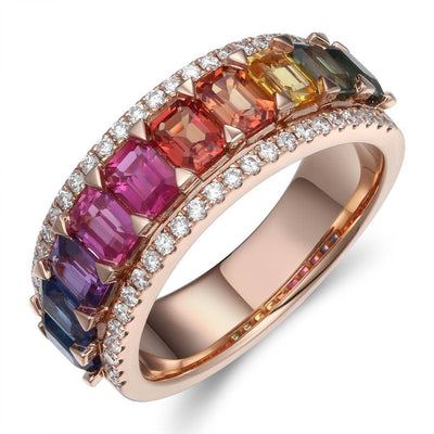 Rainbow Baguette Cascade Ring