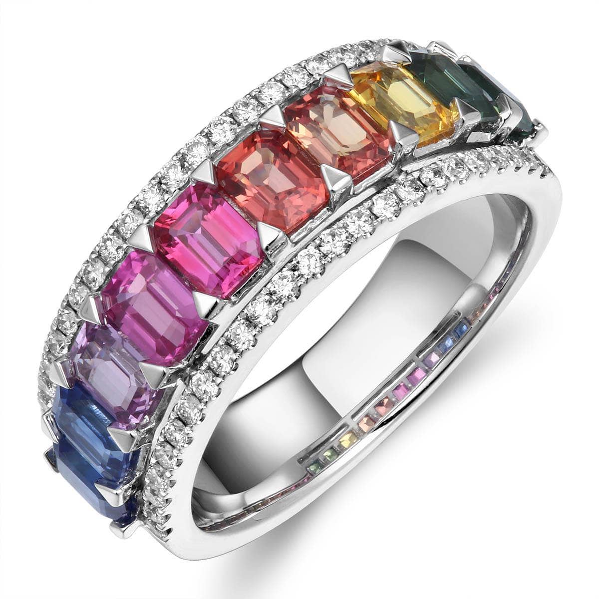 Rainbow Baguette Cascade Ring