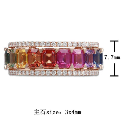 Rainbow Baguette Cascade Ring