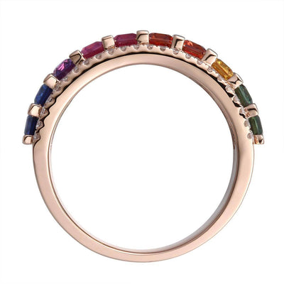 Rainbow Baguette Cascade Ring