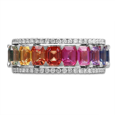 Rainbow Baguette Cascade Ring