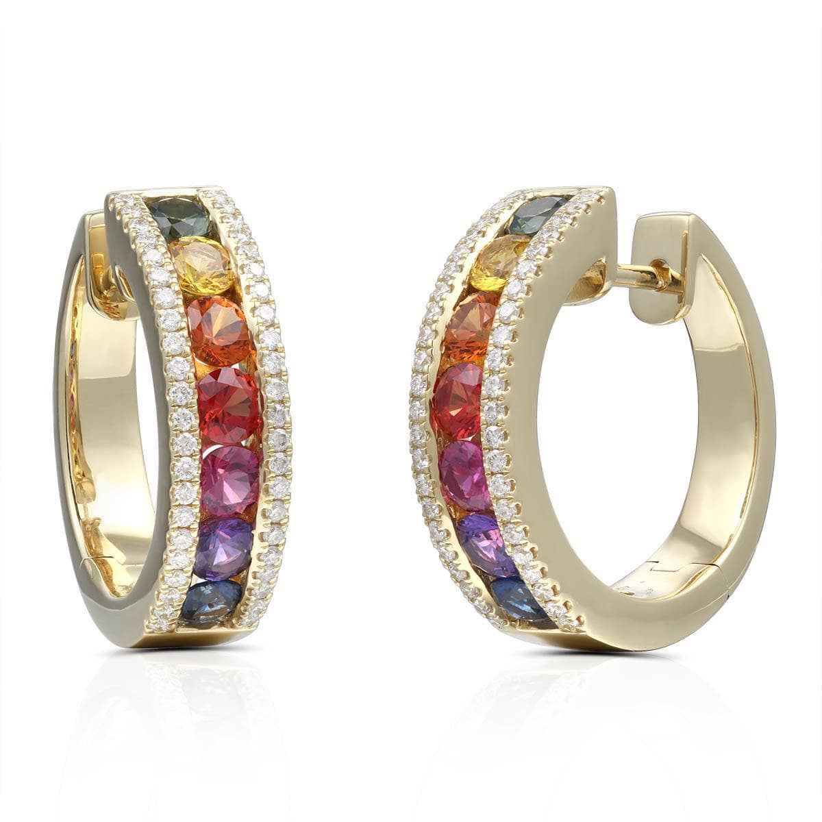 Single Rainbow Earrings With Round Diamonds - Medium