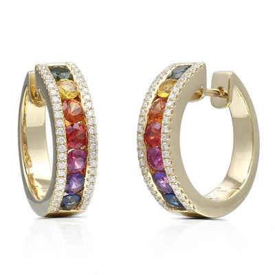 Single Rainbow Earrings With Round Diamonds - Medium