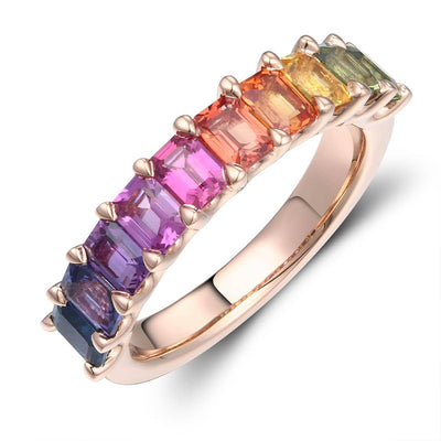 Single Row Rainbow Baguette Ring