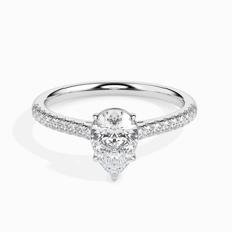 SOLITAIRE PEAR DIAMOND PAVE RING LG