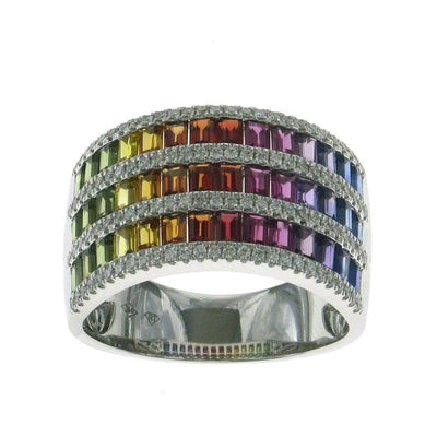 Three Row Baguette Rainbow Ring