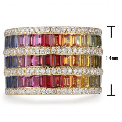 Three Row Baguette Rainbow Ring