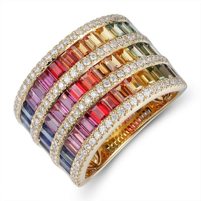 Three Row Baguette Rainbow Ring