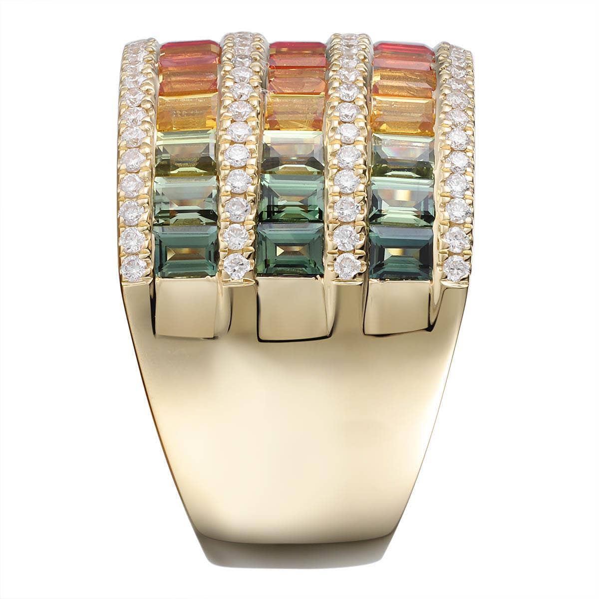 Three Row Baguette Rainbow Ring