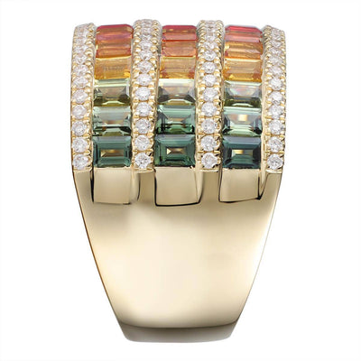 Three Row Baguette Rainbow Ring