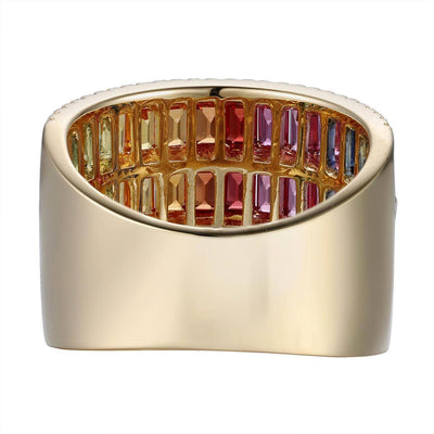 Three Row Baguette Rainbow Ring