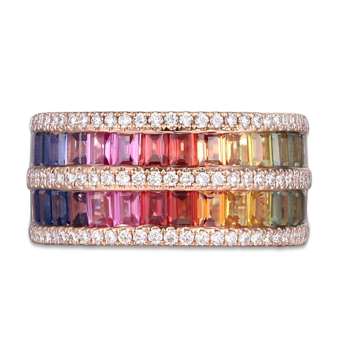 Two Row Baguette Rainbow Ring