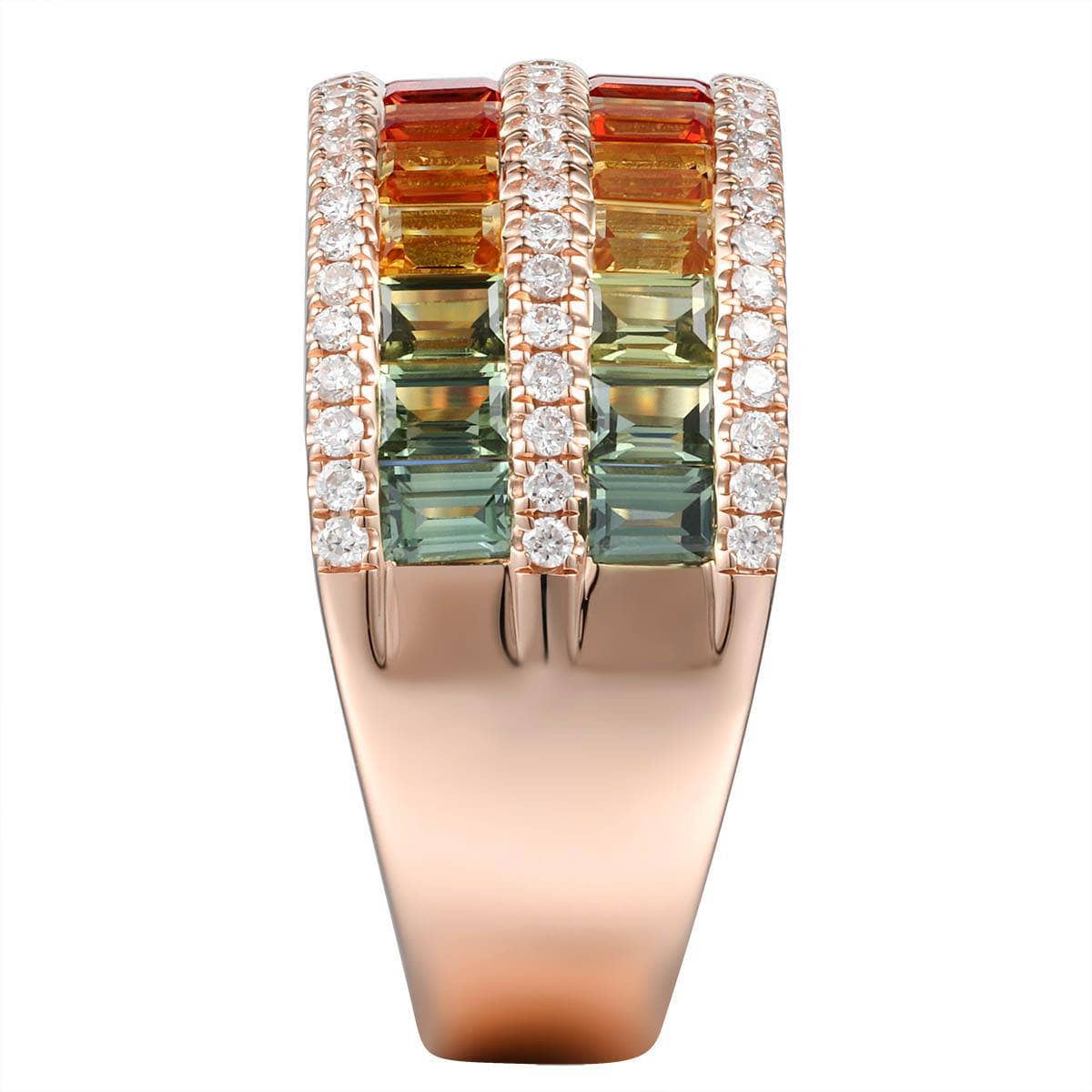 Two Row Baguette Rainbow Ring