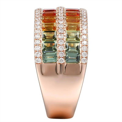 Two Row Baguette Rainbow Ring
