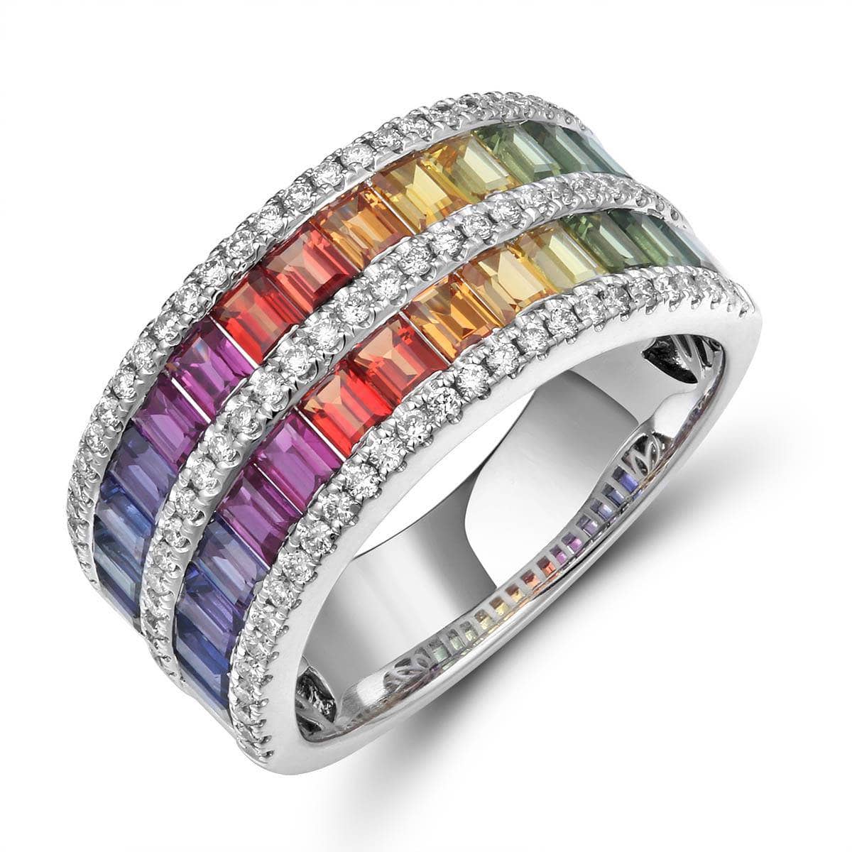 Two Row Baguette Rainbow Ring