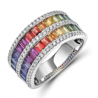 Two Row Baguette Rainbow Ring