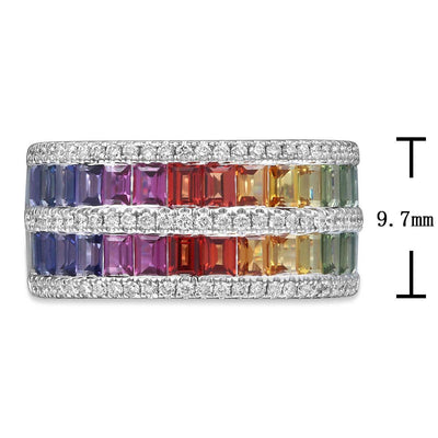 Two Row Baguette Rainbow Ring