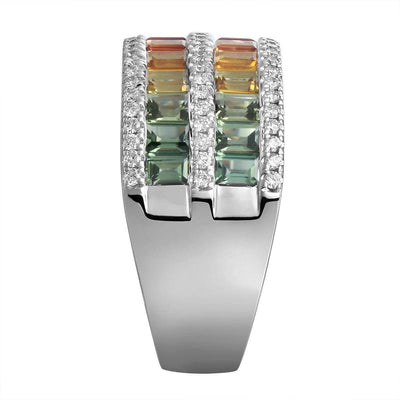 Two Row Baguette Rainbow Ring