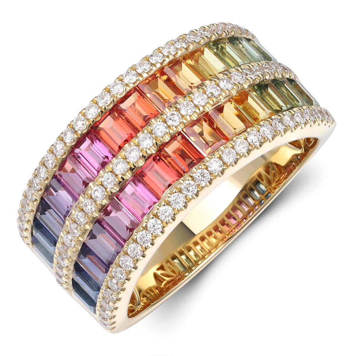 Two Row Baguette Rainbow Ring