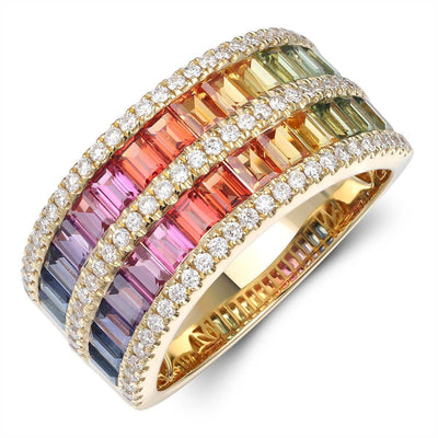 Two Row Baguette Rainbow Ring