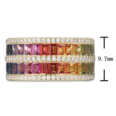 Two Row Baguette Rainbow Ring