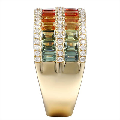 Two Row Baguette Rainbow Ring