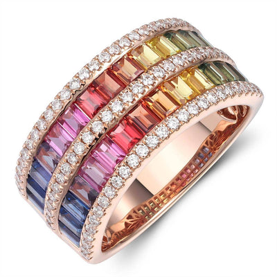 Two Row Baguette Rainbow Ring