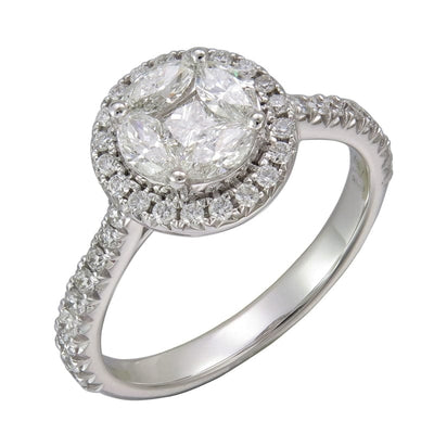ILLUSION ROUND HALO RING WITH DIAMONDS ON THE SIDES