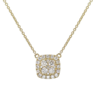 INVISIBLE CUSHION HALO NECKLACE YELLOW GOLD