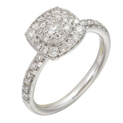 INVISIBLE CUSHION HALO RING WITH DIAMONDS ON THE SIDES