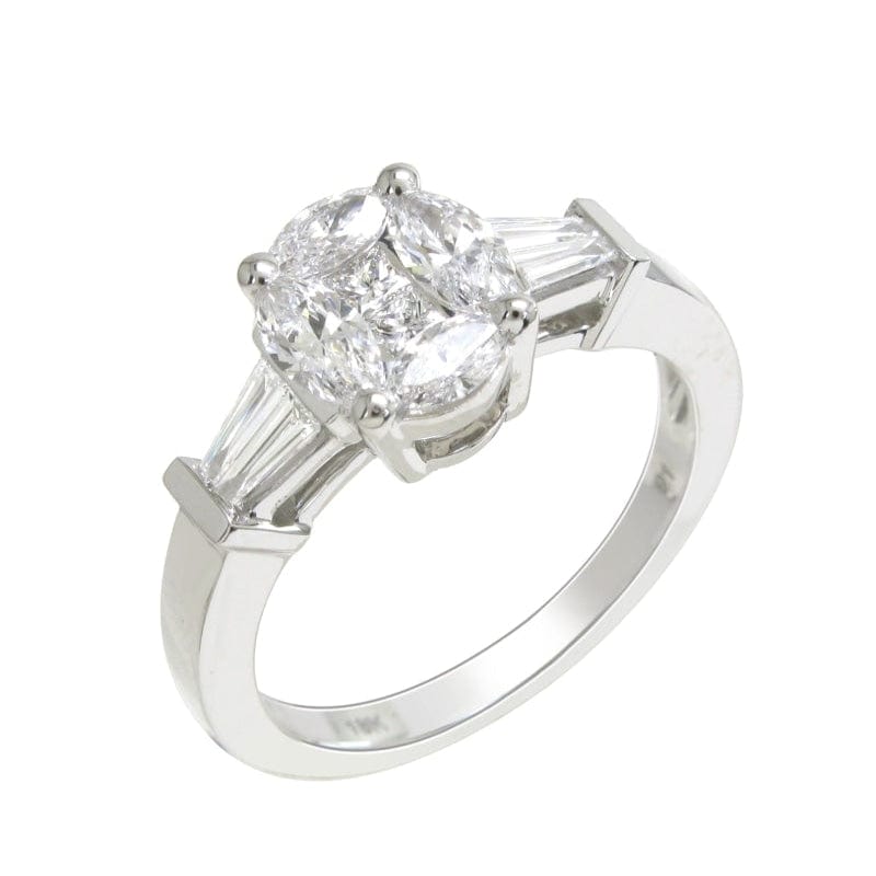INVISIBLE ROUND SHAPED SOLITAIRE RING WITH BAGUETTE DIAMONDS