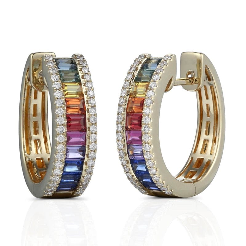 RAINBOW EARRING WITH ROUND DIAMONDS AND BAGUETTE SAPPHIRES