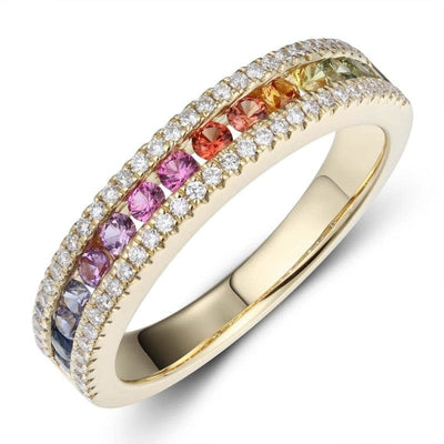 RAINBOW RING WITH ROUND DIAMONDS AND SAPPHIRES