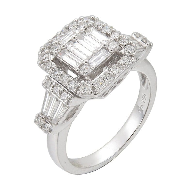 SOLITAIRE RING WITH BAGUETTE AND ROUND DIAMONDS